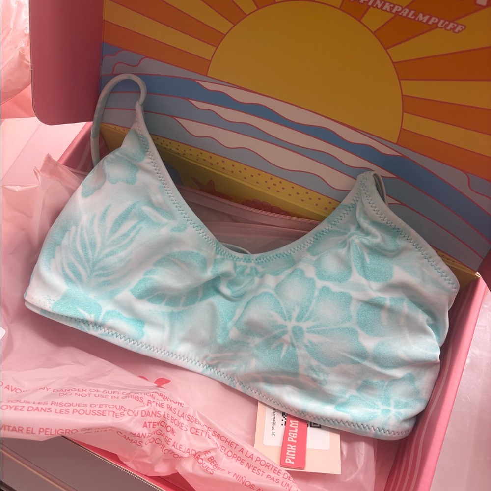 Pink Palm Puff Bikini Top